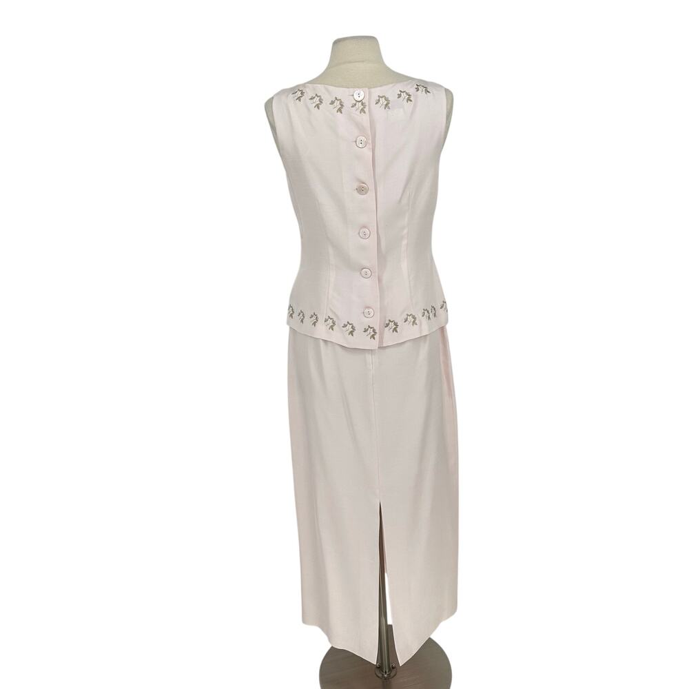 Vintage Daved Warren Womens 10 Skirt Vest Silk Suit Pastel Pink Embroidered - Picture 2 of 16